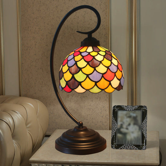 Bronze Dome Shaped Night Table Light Tiffany 1 Light Stained Glass Nightstand Lamp with Fishscale Pattern Bronze Clearhalo 'Lamps' 'Table Lamps' Lighting' 1710866