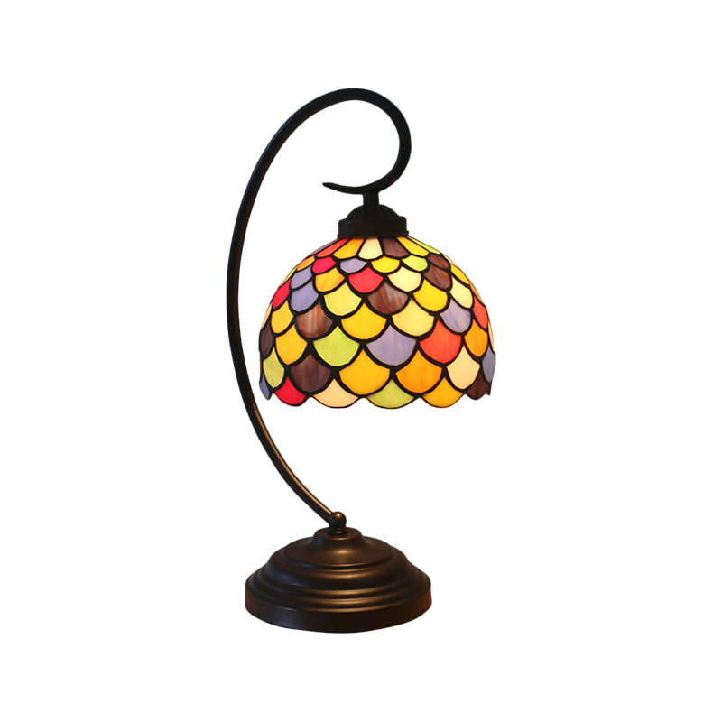 Bronze Dome Shaped Night Table Light Tiffany 1 Light Stained Glass Nightstand Lamp with Fishscale Pattern Clearhalo 'Lamps' 'Table Lamps' Lighting' 1710868