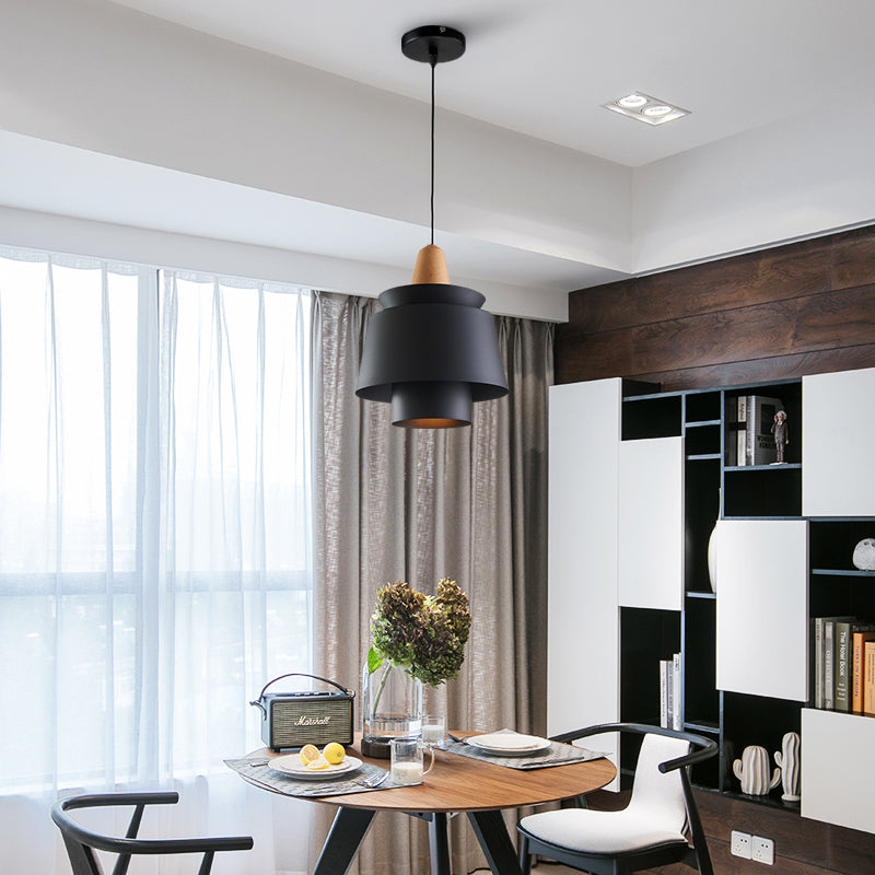 1 Head Dining Room Suspension Light with Tapered Metal Shade Modern Stylish Black/White Ceiling Pendant Light Clearhalo 'Ceiling Lights' 'Modern Pendants' 'Modern' 'Pendant Lights' 'Pendants' Lighting' 171111
