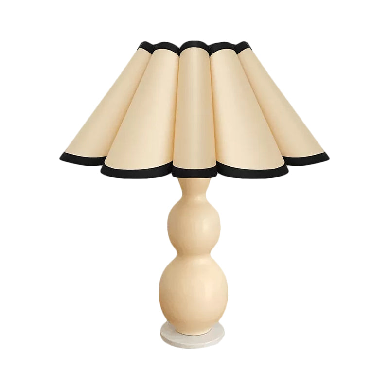 Nordic Flared Night Lamp Fabric 1-Bulb Bedside Table Lighting with Porcelain Gourd Base in Coffee/Beige Clearhalo 'Lamps' 'Table Lamps' Lighting' 1711186