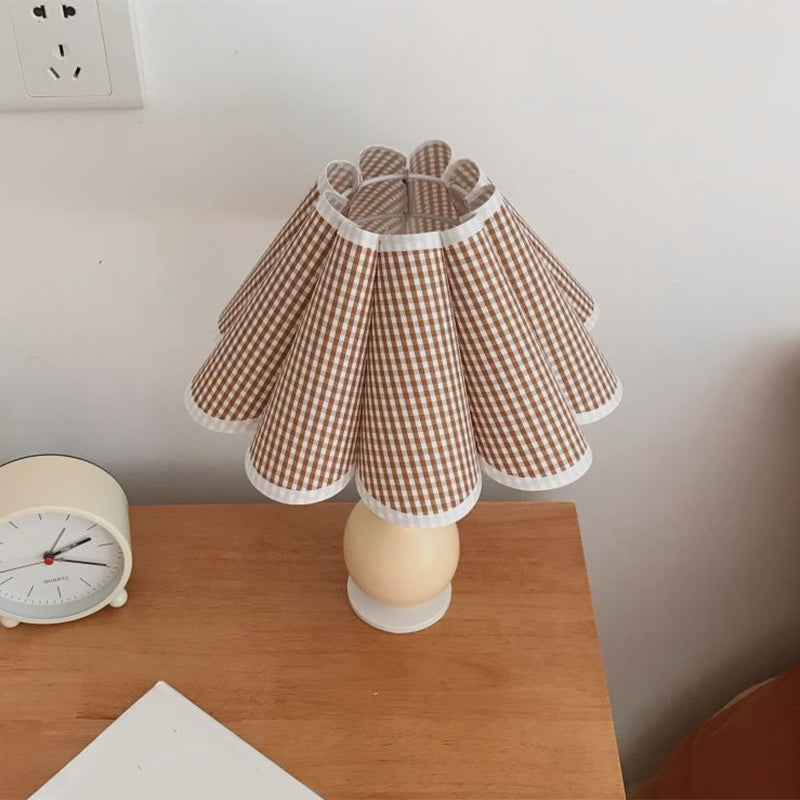 Nordic Flared Night Lamp Fabric 1-Bulb Bedside Table Lighting with Porcelain Gourd Base in Coffee/Beige Clearhalo 'Lamps' 'Table Lamps' Lighting' 1711189