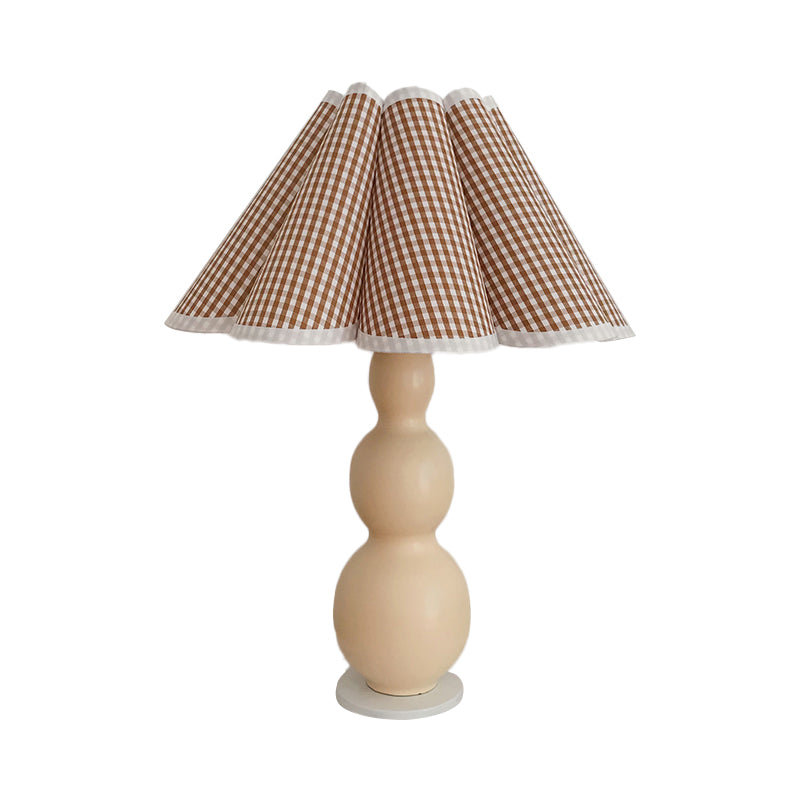 Nordic Flared Night Lamp Fabric 1-Bulb Bedside Table Lighting with Porcelain Gourd Base in Coffee/Beige Clearhalo 'Lamps' 'Table Lamps' Lighting' 1711191