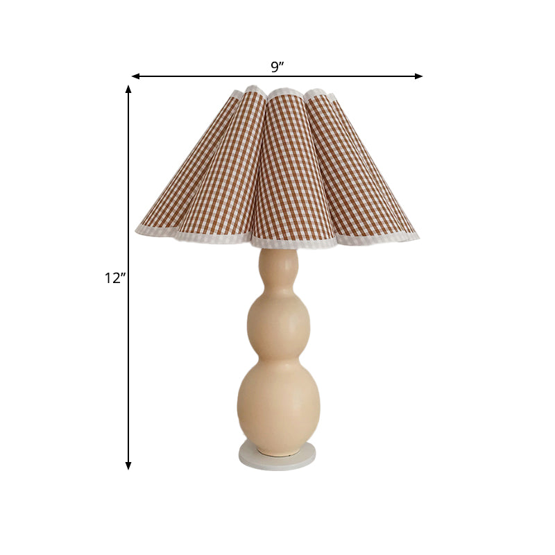 Nordic Flared Night Lamp Fabric 1-Bulb Bedside Table Lighting with Porcelain Gourd Base in Coffee/Beige Clearhalo 'Lamps' 'Table Lamps' Lighting' 1711192