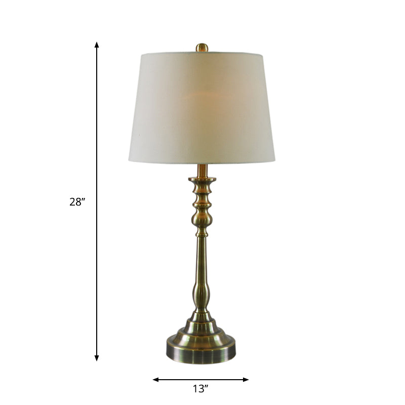 1 Light Task Lighting Rural Style Barrel Fabric Shade Night Table Lamp with Candlestick Column in Gold Clearhalo 'Lamps' 'Table Lamps' Lighting' 1711200