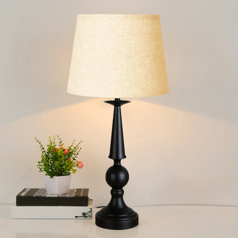 Single Light Barrel Nightstand Lamp Retro Style Black Fabric Shade Task Lighting Black Clearhalo 'Lamps' 'Table Lamps' Lighting' 1711226