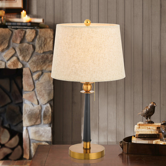 1-Bulb Fabric Night Lighting Traditional Gold Barrel Bedside Table Light with Pull Chain Gold Clearhalo 'Lamps' 'Table Lamps' Lighting' 1711250