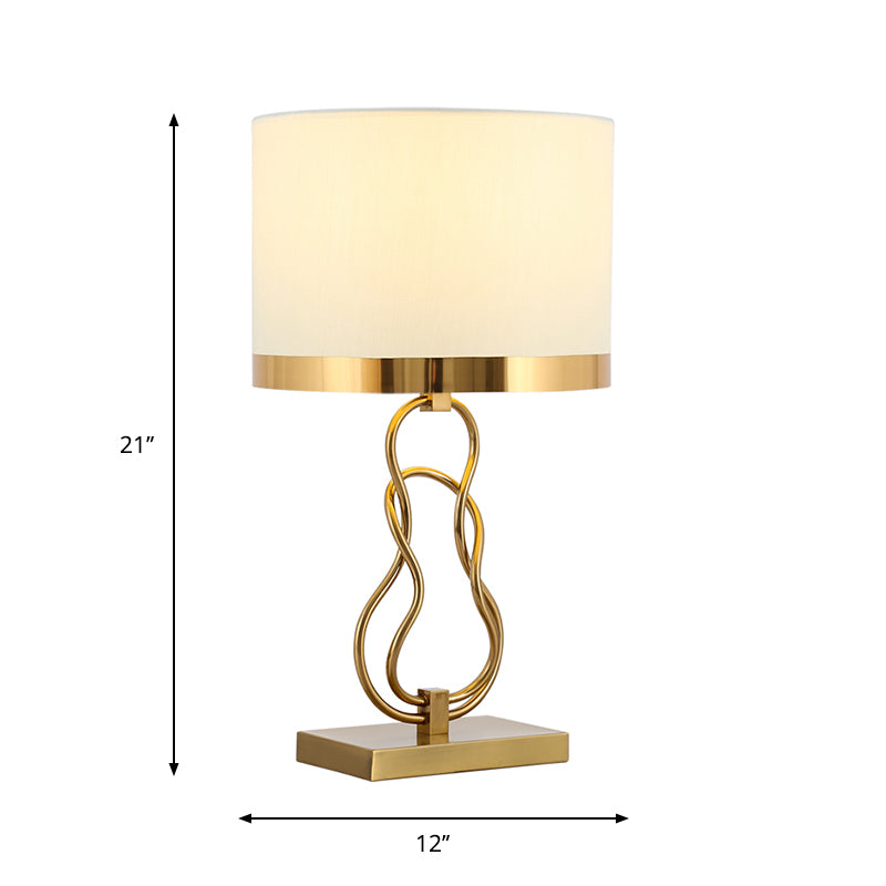 Brass 1-Light Task Lamp Vintage Fabric Drum Shade Nightstand Lighting with Gourd Base Clearhalo 'Lamps' 'Table Lamps' Lighting' 1711261