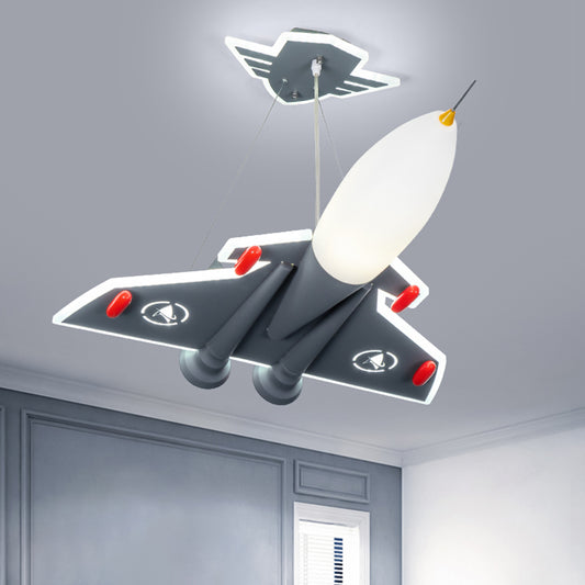 1-Bulb Kids Room Ceiling Pendant Light Cartoon Grey Chandelier with Aircraft Acrylic Shade Clearhalo 'Ceiling Lights' 'Chandeliers' Lighting' options 1711320