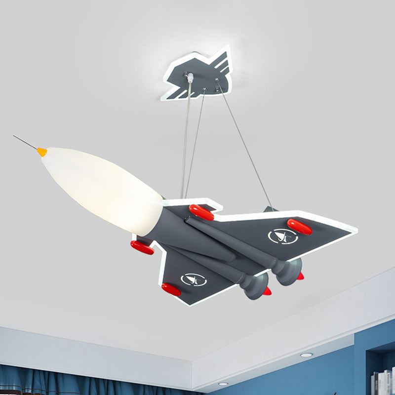 1-Bulb Kids Room Ceiling Pendant Light Cartoon Grey Chandelier with Aircraft Acrylic Shade Clearhalo 'Ceiling Lights' 'Chandeliers' Lighting' options 1711321