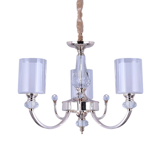 Contemporary 3 Lights Chandelier Gold Dual-Cylinder Ceiling Light with Clear and White Glass Shade Clearhalo 'Ceiling Lights' 'Chandeliers' 'Modern Chandeliers' 'Modern' Lighting' 1711330