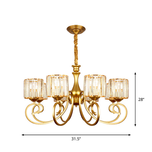 Prismatic Glass Cylinder Chandelier Lamp Modernism 8-Head Gold Suspension Pendant Light Clearhalo 'Ceiling Lights' 'Chandeliers' 'Glass shade' 'Glass' 'Modern Chandeliers' 'Modern' Lighting' 1711339