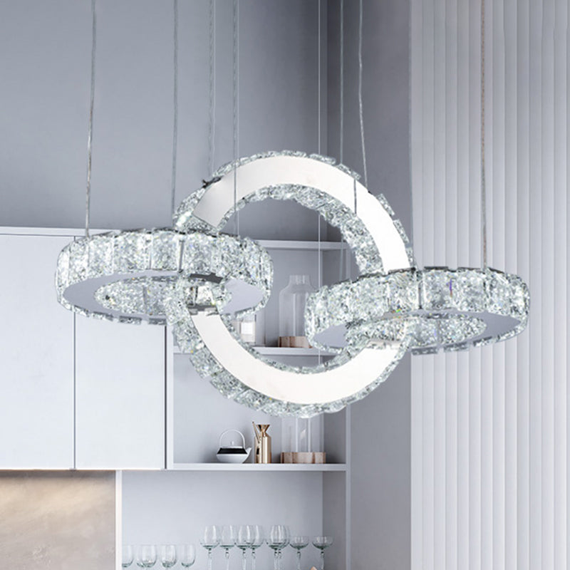 Crystal Block Connecting Ring Chandelier Modernism LED Down Lighting Pendant in Chrome Chrome Clearhalo 'Ceiling Lights' 'Chandeliers' 'Modern Chandeliers' 'Modern' Lighting' 1711340