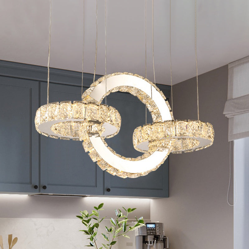 Crystal Block Connecting Ring Chandelier Modernism LED Down Lighting Pendant in Chrome Clearhalo 'Ceiling Lights' 'Chandeliers' 'Modern Chandeliers' 'Modern' Lighting' 1711341