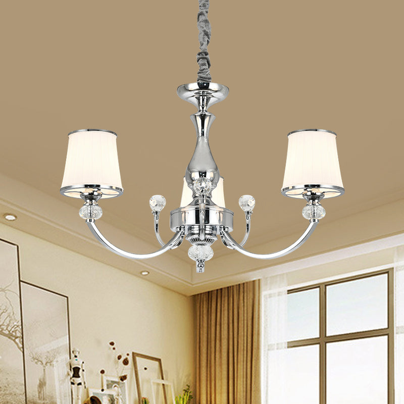 Opal Glass Cone Ceiling Hang Fixture Modernist 3/6 Lights Chrome/Gold Pendant Chandelier with Curved Arm Clearhalo 'Ceiling Lights' 'Chandeliers' 'Modern Chandeliers' 'Modern' Lighting' 1711345