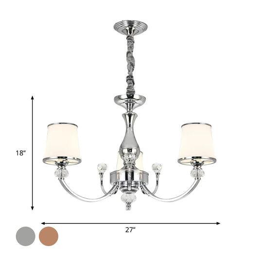 Opal Glass Cone Ceiling Hang Fixture Modernist 3/6 Lights Chrome/Gold Pendant Chandelier with Curved Arm Clearhalo 'Ceiling Lights' 'Chandeliers' 'Modern Chandeliers' 'Modern' Lighting' 1711347