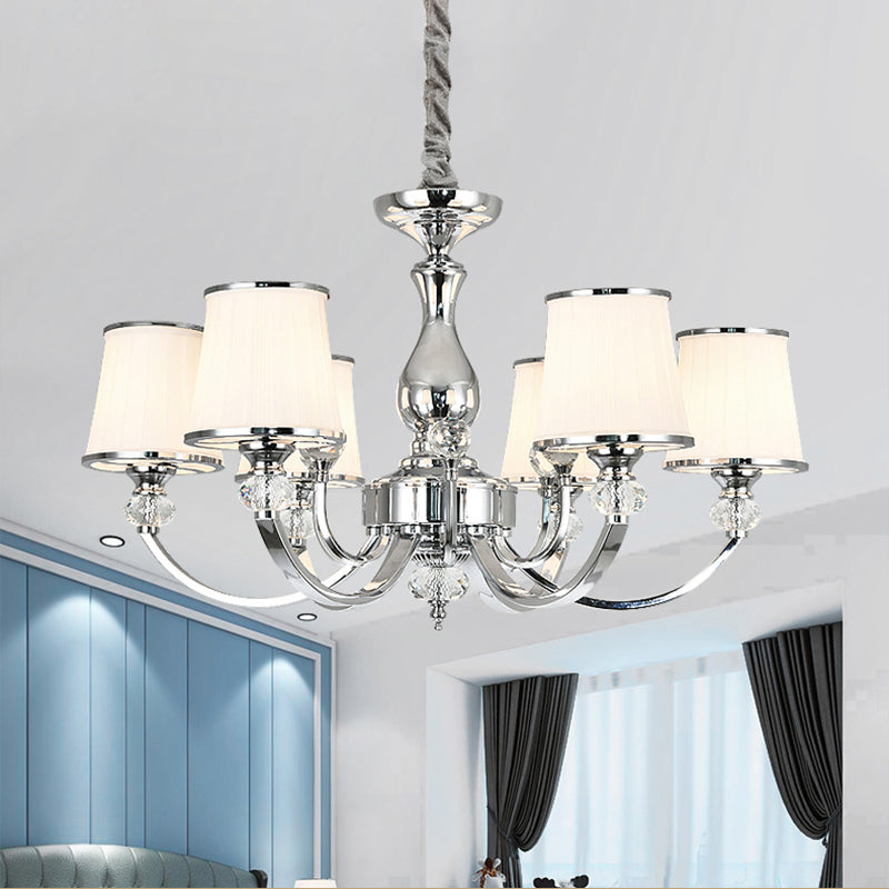 Opal Glass Cone Ceiling Hang Fixture Modernist 3/6 Lights Chrome/Gold Pendant Chandelier with Curved Arm 6 Chrome Clearhalo 'Ceiling Lights' 'Chandeliers' 'Modern Chandeliers' 'Modern' Lighting' 1711348