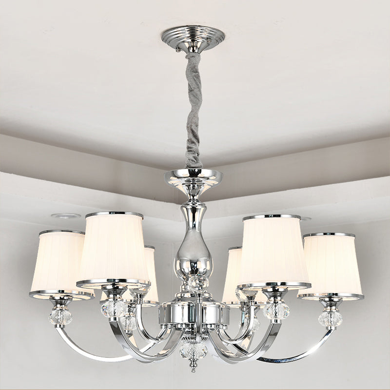 Opal Glass Cone Ceiling Hang Fixture Modernist 3/6 Lights Chrome/Gold Pendant Chandelier with Curved Arm Clearhalo 'Ceiling Lights' 'Chandeliers' 'Modern Chandeliers' 'Modern' Lighting' 1711349