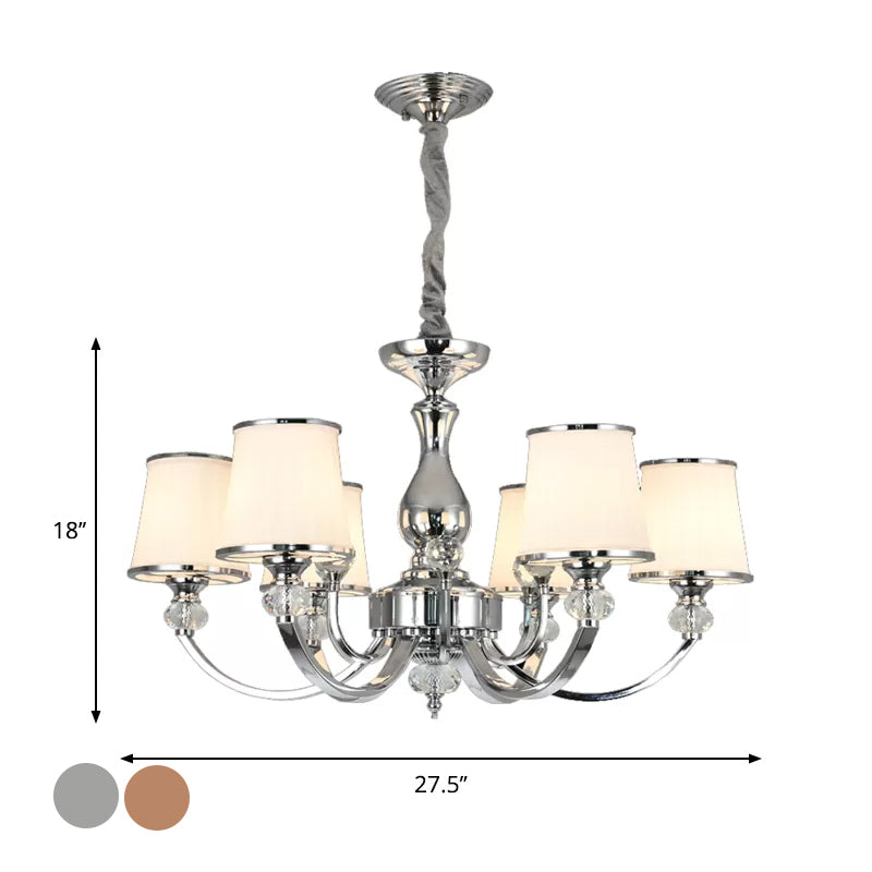 Opal Glass Cone Ceiling Hang Fixture Modernist 3/6 Lights Chrome/Gold Pendant Chandelier with Curved Arm Clearhalo 'Ceiling Lights' 'Chandeliers' 'Modern Chandeliers' 'Modern' Lighting' 1711351