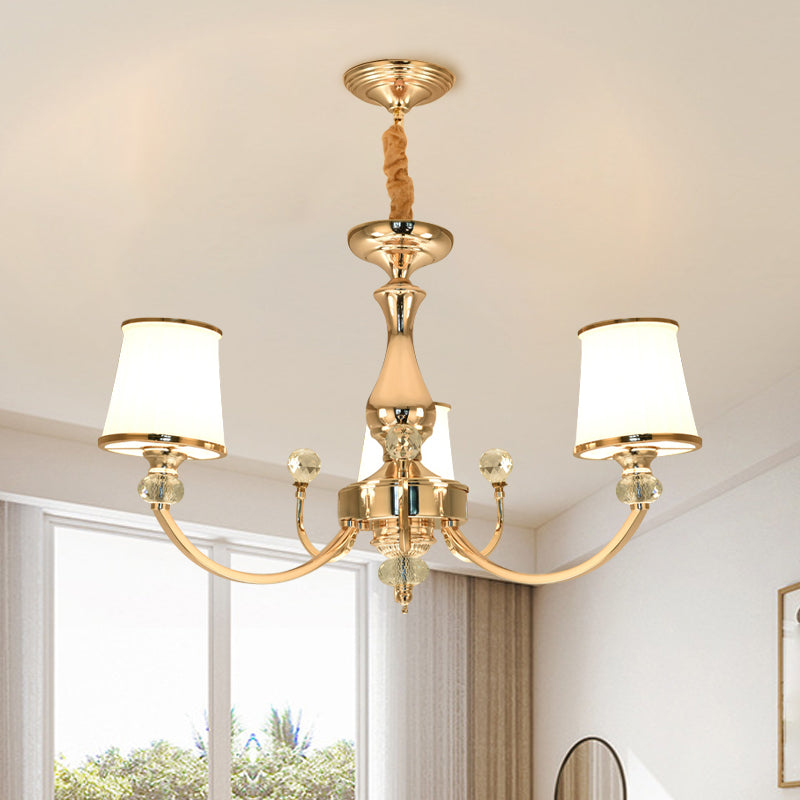 Opal Glass Cone Ceiling Hang Fixture Modernist 3/6 Lights Chrome/Gold Pendant Chandelier with Curved Arm Clearhalo 'Ceiling Lights' 'Chandeliers' 'Modern Chandeliers' 'Modern' Lighting' 1711353