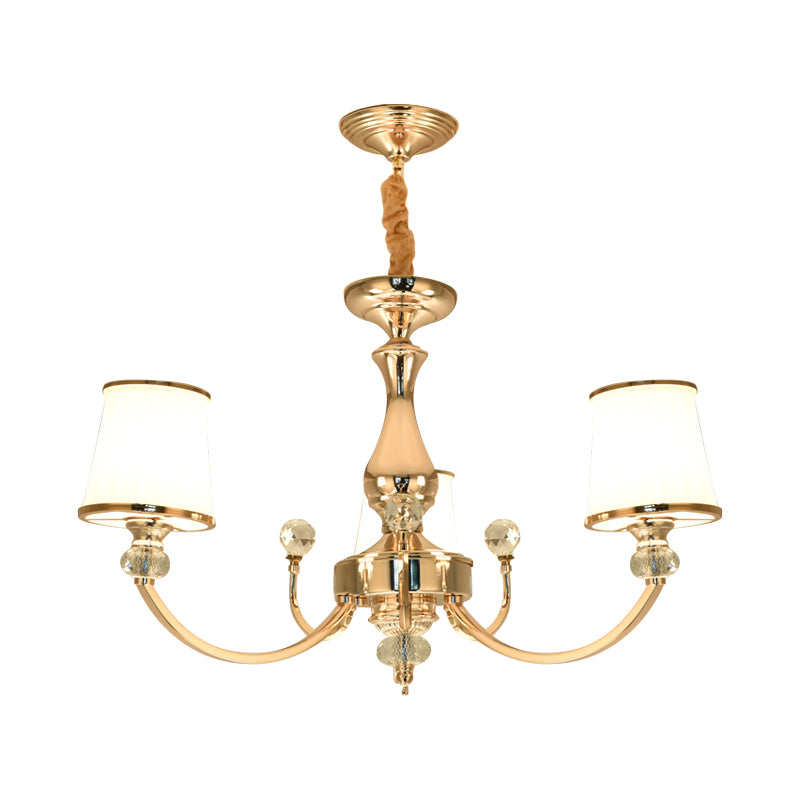 Opal Glass Cone Ceiling Hang Fixture Modernist 3/6 Lights Chrome/Gold Pendant Chandelier with Curved Arm Clearhalo 'Ceiling Lights' 'Chandeliers' 'Modern Chandeliers' 'Modern' Lighting' 1711355