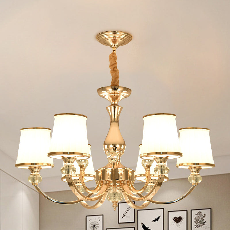 Opal Glass Cone Ceiling Hang Fixture Modernist 3/6 Lights Chrome/Gold Pendant Chandelier with Curved Arm 6 Gold Clearhalo 'Ceiling Lights' 'Chandeliers' 'Modern Chandeliers' 'Modern' Lighting' 1711356