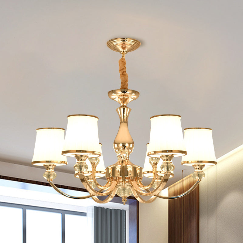 Opal Glass Cone Ceiling Hang Fixture Modernist 3/6 Lights Chrome/Gold Pendant Chandelier with Curved Arm Clearhalo 'Ceiling Lights' 'Chandeliers' 'Modern Chandeliers' 'Modern' Lighting' 1711358