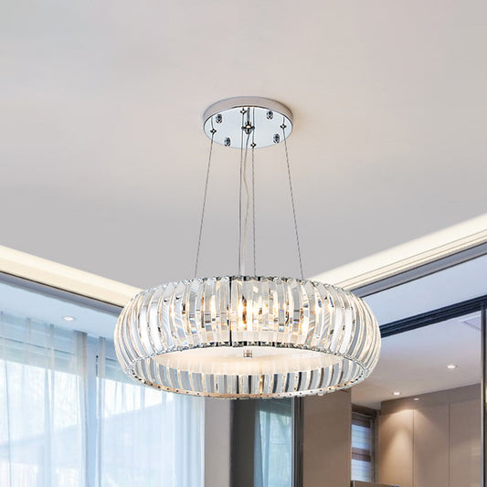 Simplicity LED Down Lighting Chrome Doughnut Hanging Chandelier with Crystal Prisms Shade Chrome Clearhalo 'Ceiling Lights' 'Chandeliers' 'Modern Chandeliers' 'Modern' Lighting' 1711364