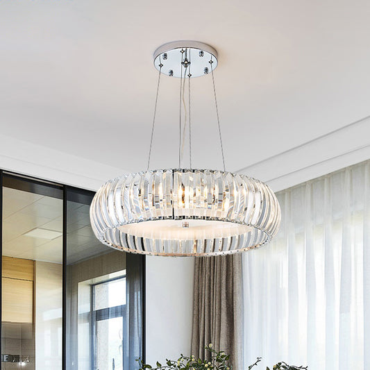 Simplicity LED Down Lighting Chrome Doughnut Hanging Chandelier with Crystal Prisms Shade Clearhalo 'Ceiling Lights' 'Chandeliers' 'Modern Chandeliers' 'Modern' Lighting' 1711365