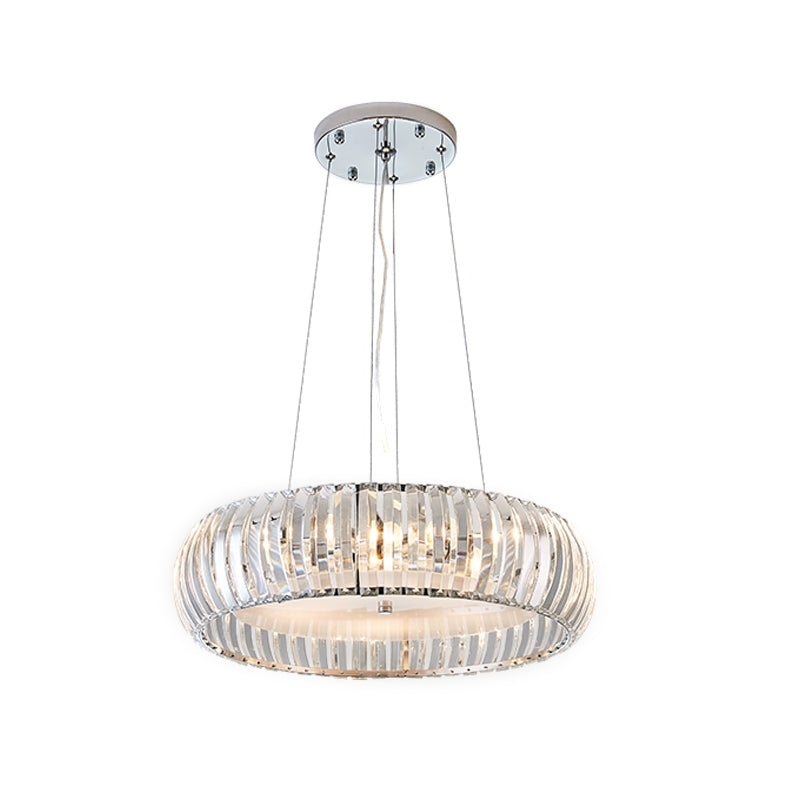 Simplicity LED Down Lighting Chrome Doughnut Hanging Chandelier with Crystal Prisms Shade Clearhalo 'Ceiling Lights' 'Chandeliers' 'Modern Chandeliers' 'Modern' Lighting' 1711366