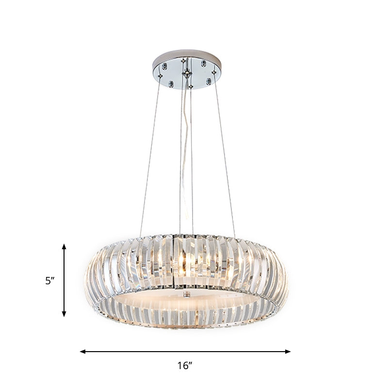 Simplicity LED Down Lighting Chrome Doughnut Hanging Chandelier with Crystal Prisms Shade Clearhalo 'Ceiling Lights' 'Chandeliers' 'Modern Chandeliers' 'Modern' Lighting' 1711367