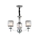 Cylinder Crystal Prisms Suspension Lamp Modern 3 Bulbs Chrome Chandelier Light Fixture Clearhalo 'Ceiling Lights' 'Chandeliers' 'Modern Chandeliers' 'Modern' Lighting' 1711370