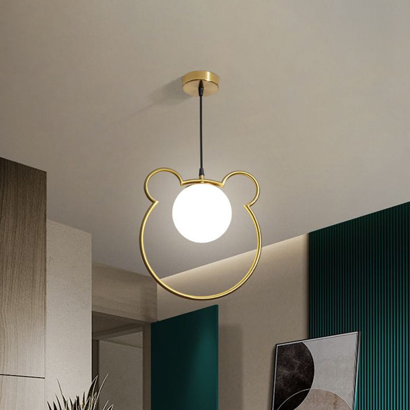 Bear/Loving Heart Frame Pendulum Light Modernist Metallic Single Head Parlor Hanging Lamp Kit in Brass Clearhalo 'Ceiling Lights' 'Pendant Lights' 'Pendants' Lighting' 1711465