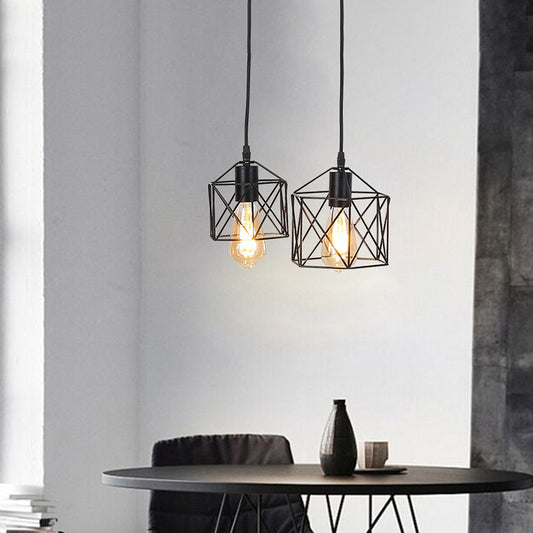 2 Lights Hexagon Frame Multi Pendant Retro Style Black Metal Ceiling Hang Fixture Black Clearhalo 'Art Deco Pendants' 'Black' 'Cast Iron' 'Ceiling Lights' 'Ceramic' 'Crystal' 'Industrial Pendants' 'Industrial' 'Metal' 'Middle Century Pendants' 'Pendant Lights' 'Pendants' 'Rustic Pendants' 'Tiffany' Lighting' 1711478