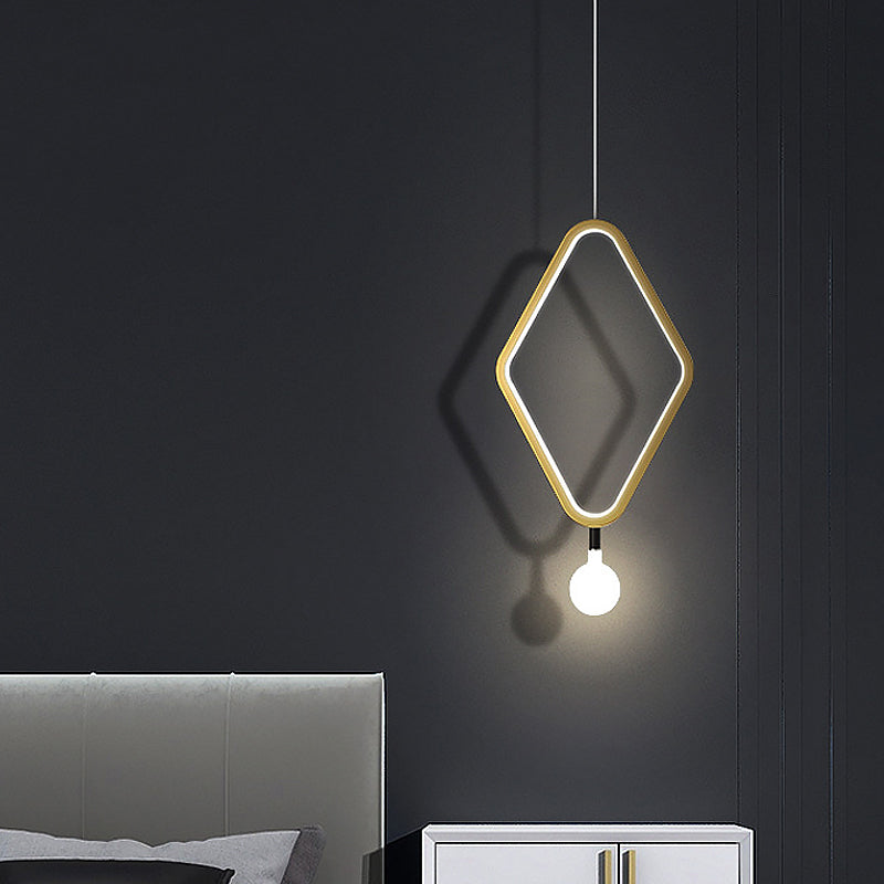 Gold Rhombus Hanging Pendant Light Simplicity 1 Light Metallic Suspension Lamp in Warm/White Light with Exposed Bulb Design Gold Clearhalo 'Ceiling Lights' 'Modern Pendants' 'Modern' 'Pendant Lights' 'Pendants' Lighting' 1711482