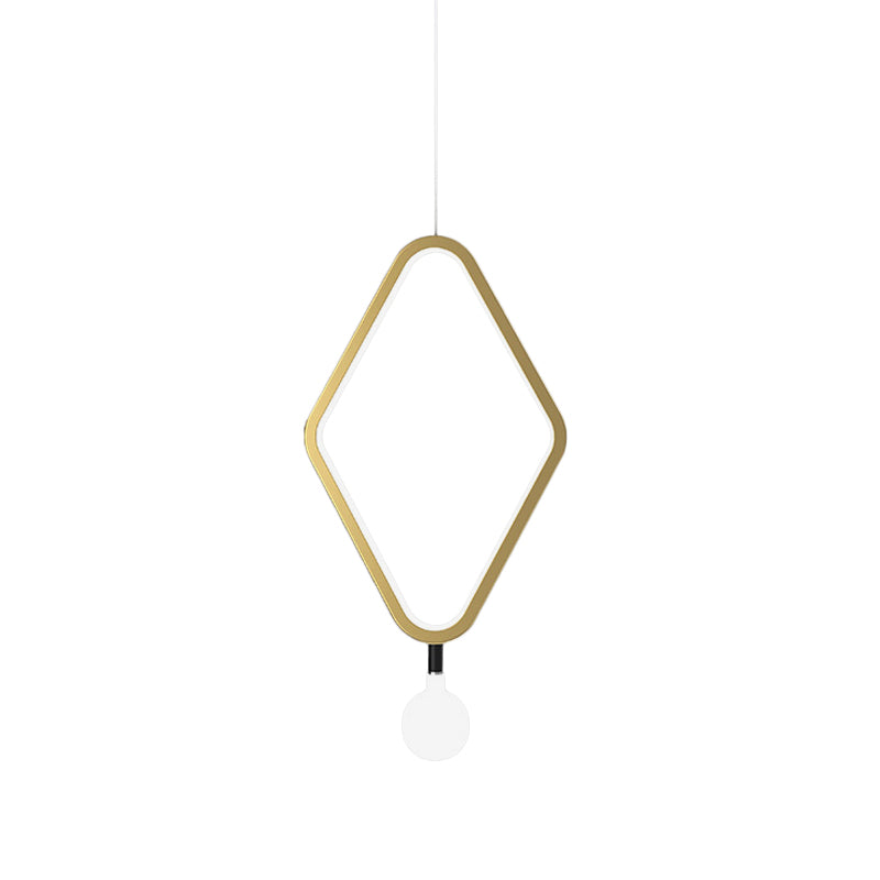 Gold Rhombus Hanging Pendant Light Simplicity 1 Light Metallic Suspension Lamp in Warm/White Light with Exposed Bulb Design Clearhalo 'Ceiling Lights' 'Modern Pendants' 'Modern' 'Pendant Lights' 'Pendants' Lighting' 1711483