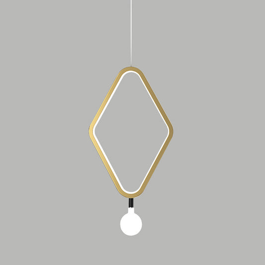 Gold Rhombus Hanging Pendant Light Simplicity 1 Light Metallic Suspension Lamp in Warm/White Light with Exposed Bulb Design Clearhalo 'Ceiling Lights' 'Modern Pendants' 'Modern' 'Pendant Lights' 'Pendants' Lighting' 1711484