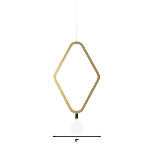 Gold Rhombus Hanging Pendant Light Simplicity 1 Light Metallic Suspension Lamp in Warm/White Light with Exposed Bulb Design Clearhalo 'Ceiling Lights' 'Modern Pendants' 'Modern' 'Pendant Lights' 'Pendants' Lighting' 1711485