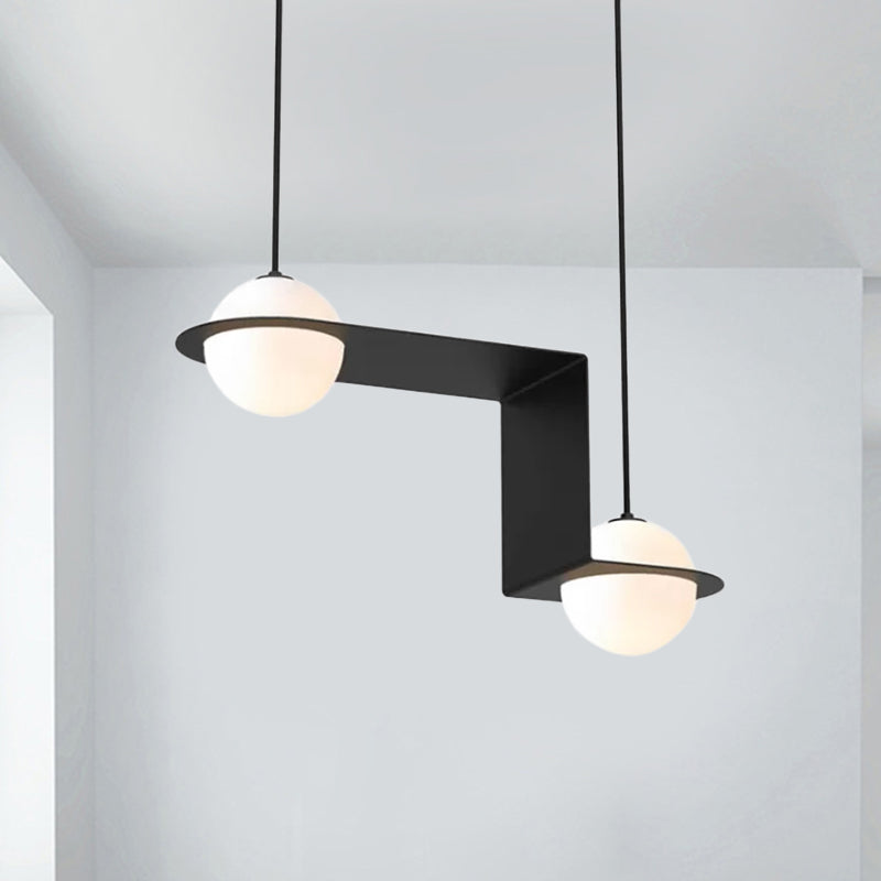 Minimal Globe Cluster Pendant Cream Glass 2 Heads Dining Room Hanging Light Fixture in Black with Z-Frame, Warm/White Light Black Clearhalo 'Ceiling Lights' 'Modern Pendants' 'Modern' 'Pendant Lights' 'Pendants' Lighting' 1711486