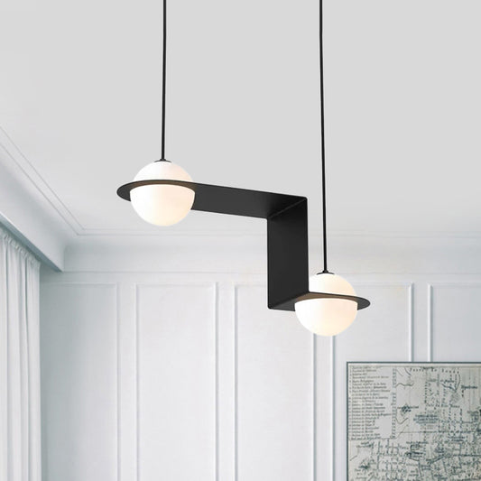 Minimal Globe Cluster Pendant Cream Glass 2 Heads Dining Room Hanging Light Fixture in Black with Z-Frame, Warm/White Light Clearhalo 'Ceiling Lights' 'Modern Pendants' 'Modern' 'Pendant Lights' 'Pendants' Lighting' 1711487