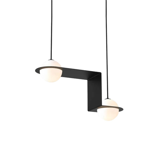 Minimal Globe Cluster Pendant Cream Glass 2 Heads Dining Room Hanging Light Fixture in Black with Z-Frame, Warm/White Light Clearhalo 'Ceiling Lights' 'Modern Pendants' 'Modern' 'Pendant Lights' 'Pendants' Lighting' 1711488