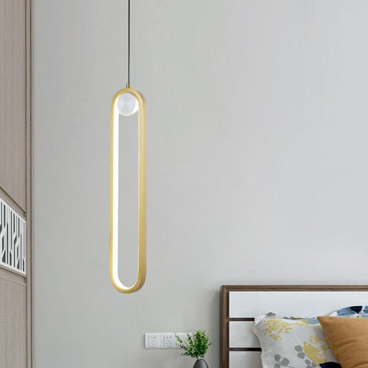 Simplicity Elliptical Pendant Lamp Metal LED Bedroom Hanging Light Kit in Gold, Warm/White Light Gold Clearhalo 'Ceiling Lights' 'Modern Pendants' 'Modern' 'Pendant Lights' 'Pendants' Lighting' 1711494