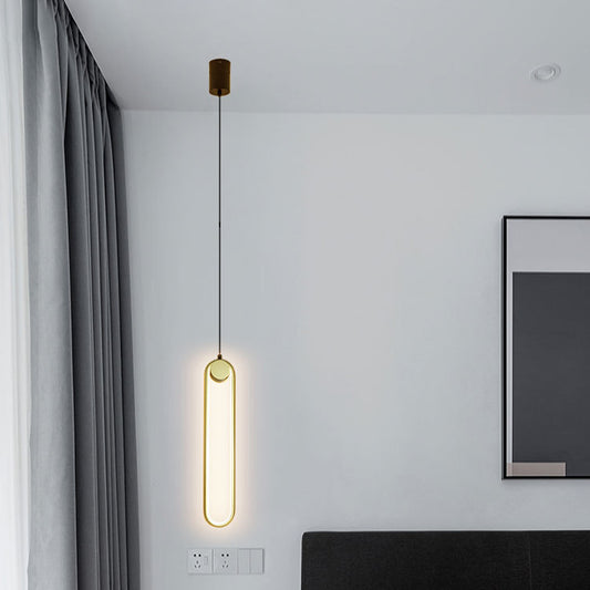 Simplicity Elliptical Pendant Lamp Metal LED Bedroom Hanging Light Kit in Gold, Warm/White Light Clearhalo 'Ceiling Lights' 'Modern Pendants' 'Modern' 'Pendant Lights' 'Pendants' Lighting' 1711495