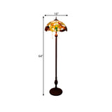 Cut Glass Copper Floor Lighting Scalloped 3 Bulbs Mediterranean Stand Up Lamp with Leaf and Grape Pattern Clearhalo 'Floor Lamps' 'Lamps' Lighting' 1711589