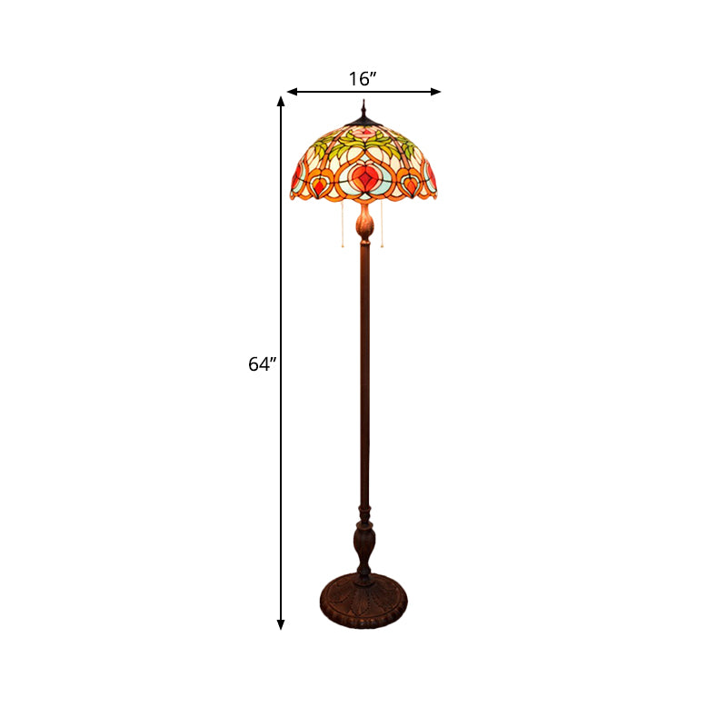 Blossom Reading Floor Lamp 3-Bulb Hand Cut Glass Tiffany Stand Up Lighting with Bowl Shade in Green Clearhalo 'Floor Lamps' 'Lamps' Lighting' 1711597