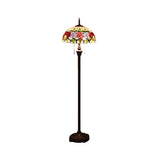 Rose Floor Standing Lamp Victorian Stained Glass 2 Heads Green Reading Floor Lighting with Dome Shade Clearhalo 'Floor Lamps' 'Lamps' Lighting' 1711600