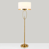 Brass Drum Stand Up Lamp Classic Fabric 1 Light Living Room Reading Floor Lighting with Circle Design Clearhalo 'Floor Lamps' 'Lamps' Lighting' 1711630