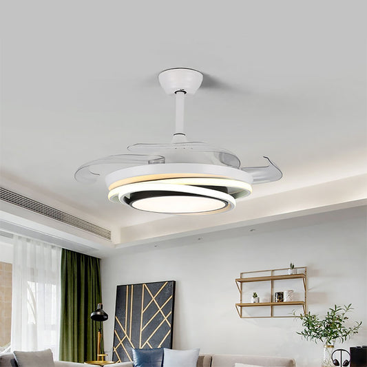 42" W Circle Acrylic Ceiling Fan Minimal 3 Blades LED White Semi Flush Light for Living Room White Clearhalo 'Ceiling Fans with Lights' 'Ceiling Fans' 'Modern Ceiling Fans' 'Modern' Lighting' 1711725