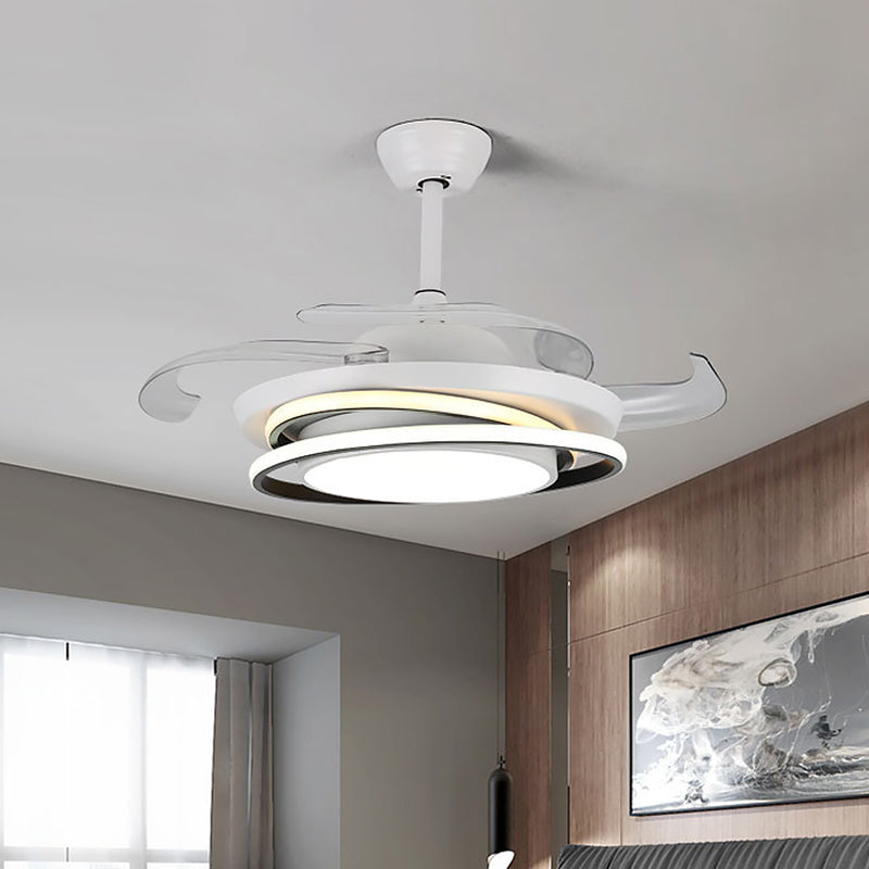 42" W Circle Acrylic Ceiling Fan Minimal 3 Blades LED White Semi Flush Light for Living Room Clearhalo 'Ceiling Fans with Lights' 'Ceiling Fans' 'Modern Ceiling Fans' 'Modern' Lighting' 1711726
