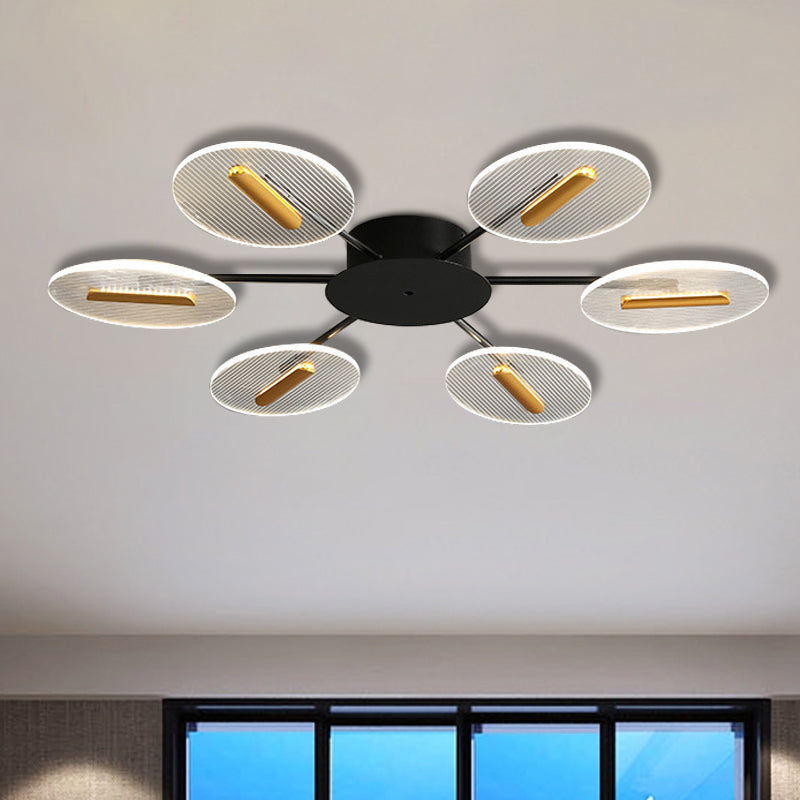 Acrylic Oval Semi Flush Light Nordic 6 Lights Black Flush mount with Adjustable Shade Black Clearhalo 'Ceiling Lights' 'Close To Ceiling Lights' 'Close to ceiling' 'Semi-flushmount' Lighting' 1711777