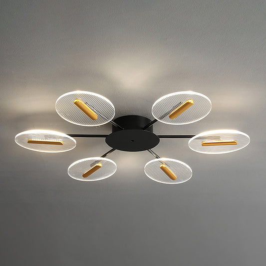 Acrylic Oval Semi Flush Light Nordic 6 Lights Black Flush mount with Adjustable Shade Clearhalo 'Ceiling Lights' 'Close To Ceiling Lights' 'Close to ceiling' 'Semi-flushmount' Lighting' 1711779
